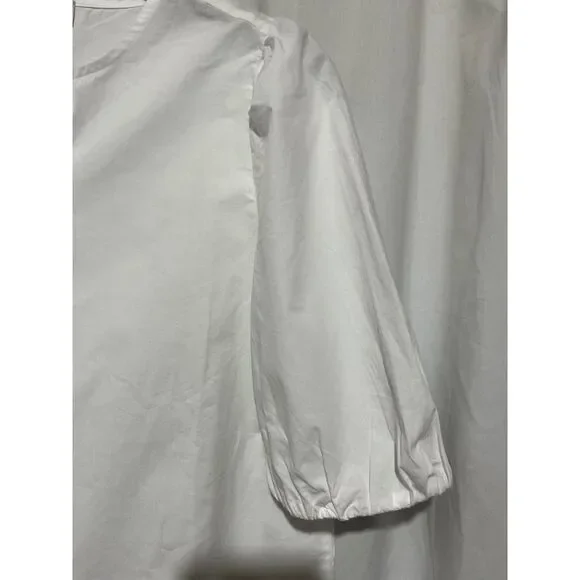 NWT Loft Cotton Poplin Tie Front Top Puff Sleeve Blouse Small - Picture 2 of 8